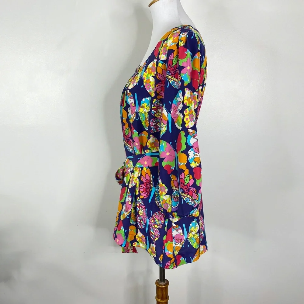 RARE NWT Lilly Pulitzer Bright Navy Out There Butterfly Silk Tunic Top XL - Picture 3 of 16